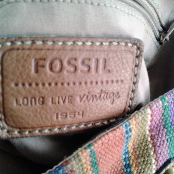 Fossil  Striped Women's Brown Canvas Shoulder Bag Leather Accents Handbag Medium - Picture 11 of 12